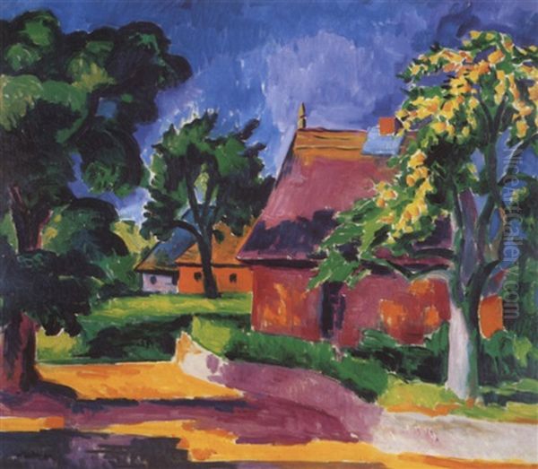 Bauerngehoft - Spatsommer Oil Painting by Max Pechstein