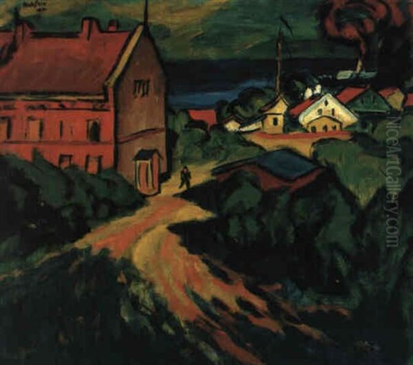 Das Rote Beamtenhaus, Nidden Oil Painting by Max Pechstein