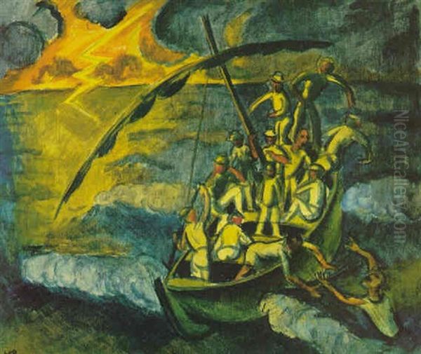 Fischerboot Auf Sturmischer See Oil Painting by Max Pechstein