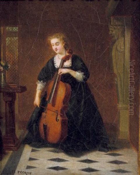 La Violoncelliste Oil Painting by Charles Francois Pecrus