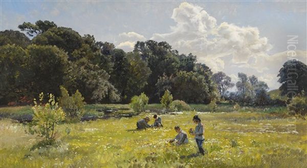 Barn Pa Sommarang Oil Painting by Viggo Pedersen