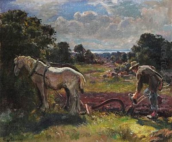 Hvil Under Plojningen Oil Painting by Viggo Pedersen