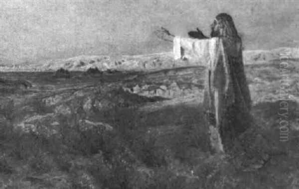 Isak Ser Rebekka Kommme Oil Painting by Viggo Christian Frederick Pedersen