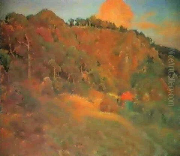 Landschaft Mit Rotem Haus Oil Painting by Viggo Pedersen