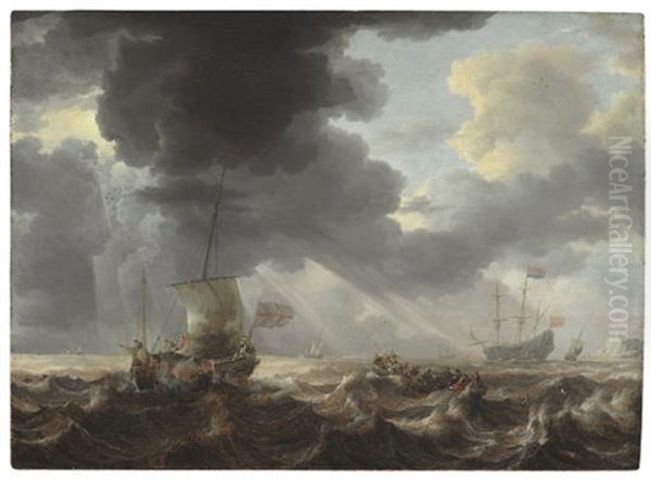 Ships On A Stormy Sea Oil Painting by Bonaventura Peeters the Elder