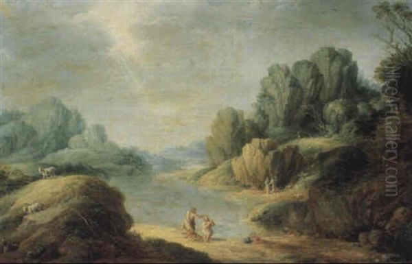 Paysage De Riviere Avec Le Bapteme Du Christ Oil Painting by Gillis Egidius I Peeters