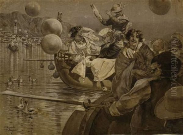 Fete Sur Le Lac De Come Oil Painting by Riccardo Pellegrini