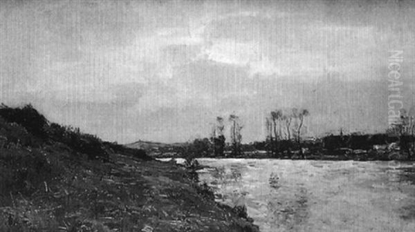 Les Bords De Seine Oil Painting by Pierre Jacques Pelletier