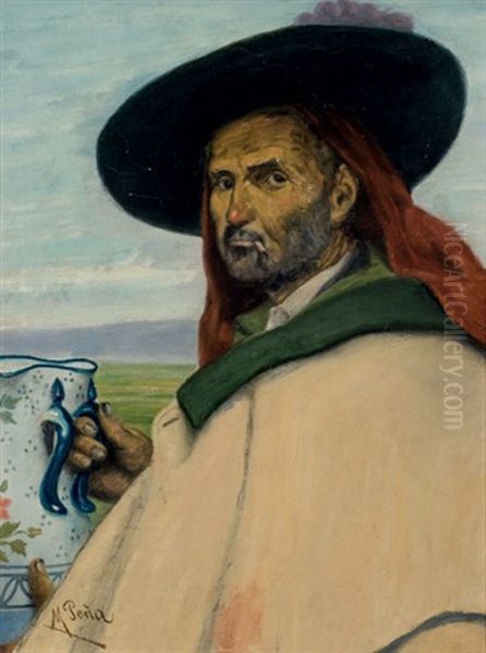 Campesino Con Jarra Oil Painting by Maximino Pena Munoz