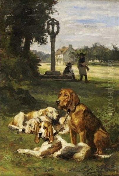 Chiens Au Relais En Bretagne Oil Painting by Olivier de Penne