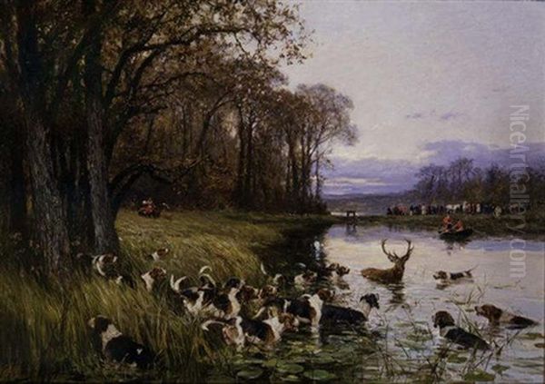 A Stag At Bay Oil Painting by Olivier de Penne