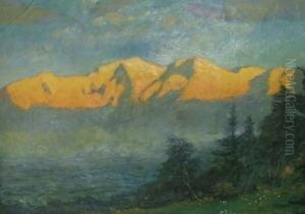 Landschaften. Vier Olstudien Und Ein Aquarell. Bis 47 X 65 Cm. Jeweils Signiert Bzw. Monogrammiert. - Eine Kleine Olstudie Des Kunstlers Beigegeben. Oil Painting by August Blunck