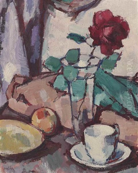 Still-life With Rose And Teacup Oil Painting by Samuel John Peploe