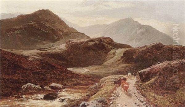 Herding Cattle On A Pass Oil Painting by Sidney Richard Percy