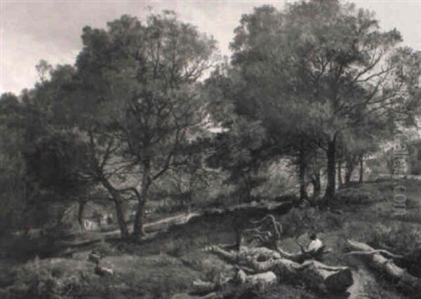 Figures And Sheep In A Clearing Oil Painting by Sidney Richard Percy