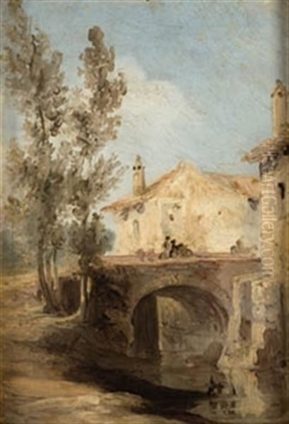 Puente En El Pueblo Oil Painting by Genaro Perez Villaamil