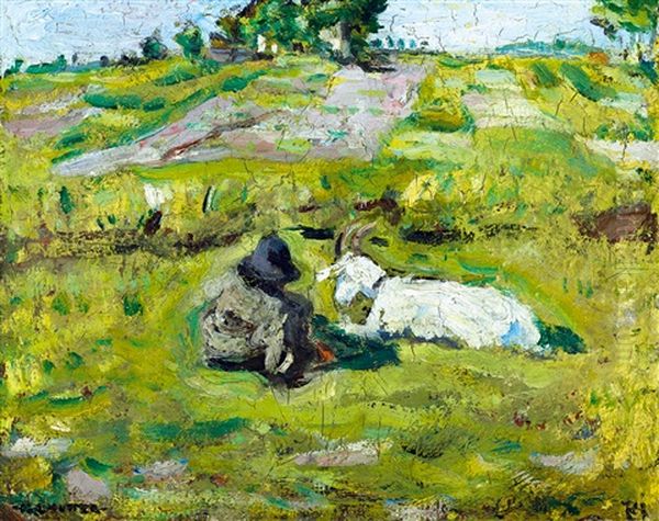 Resting (on The Hillside) Oil Painting by Izsak Perlmutter