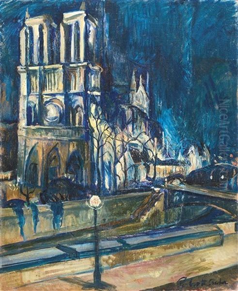 Notre Dame Oil Painting by Vilmos Perlrott-Csaba