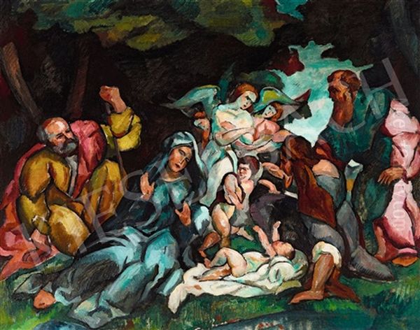 The Holy Family Oil Painting by Vilmos Perlrott-Csaba