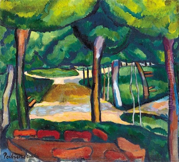 Park Oil Painting by Vilmos Perlrott-Csaba
