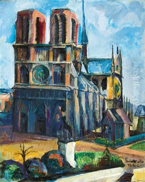 Notre Dame Oil Painting by Vilmos Perlrott-Csaba