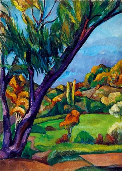 Nagybanya Landscape Oil Painting by Vilmos Perlrott-Csaba