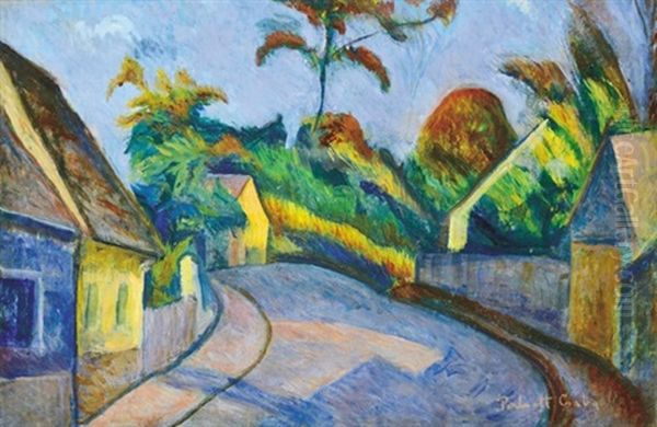Curved Street In Szentendre Oil Painting by Vilmos Perlrott-Csaba