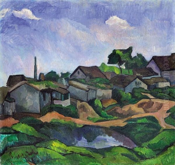 Hillside Oil Painting by Vilmos Perlrott-Csaba