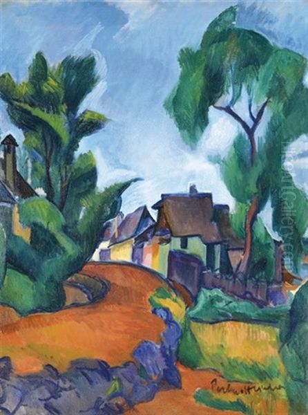 End Of The Village Oil Painting by Vilmos Perlrott-Csaba