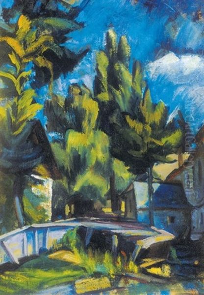 Flour-mill Oil Painting by Vilmos Perlrott-Csaba