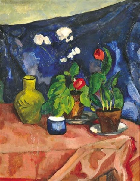 Still Life With Flowers In A Vase Oil Painting by Vilmos Perlrott-Csaba