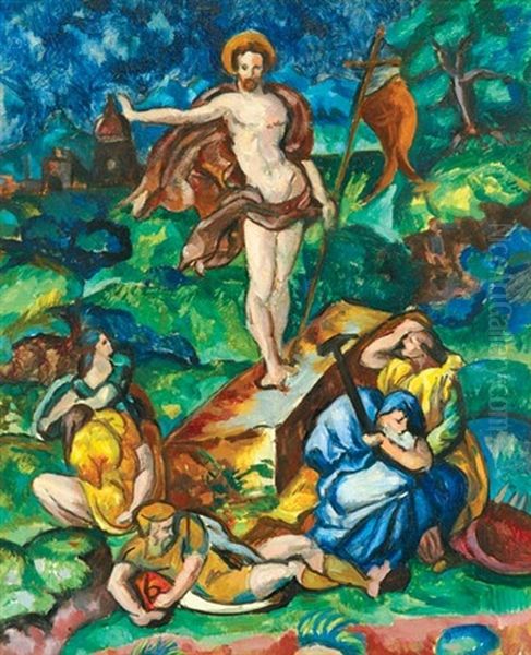 Resurrection Oil Painting by Vilmos Perlrott-Csaba