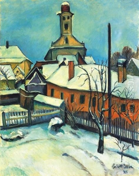 Nagybanya Telen - Nagybanya In The Winter Oil Painting by Vilmos Perlrott-Csaba