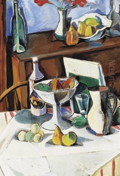 Mutermi Csendelet (still-life In Studio) Oil Painting by Vilmos Perlrott-Csaba