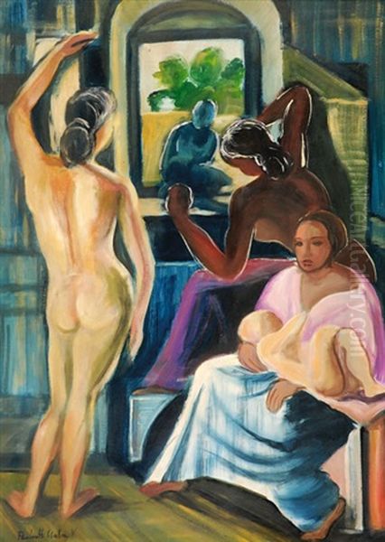 Women Oil Painting by Vilmos Perlrott-Csaba