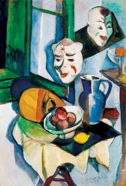 Csendelet Mandolinnal Oil Painting by Vilmos Perlrott-Csaba