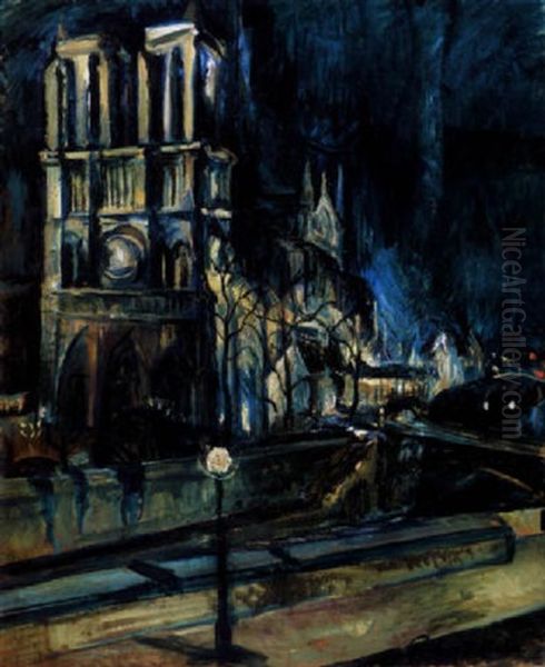 A Parizsi Notre Dame (notre Dame In Paris) Oil Painting by Vilmos Perlrott-Csaba