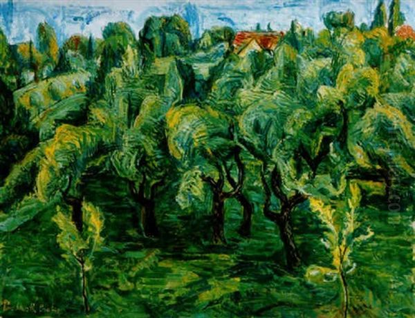Szentendrei Gyumolcsoskert (fruit Garden In Szentendre) Oil Painting by Vilmos Perlrott-Csaba