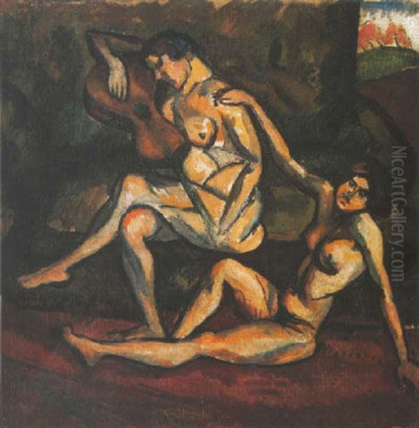 Modellek (models) Oil Painting by Vilmos Perlrott-Csaba