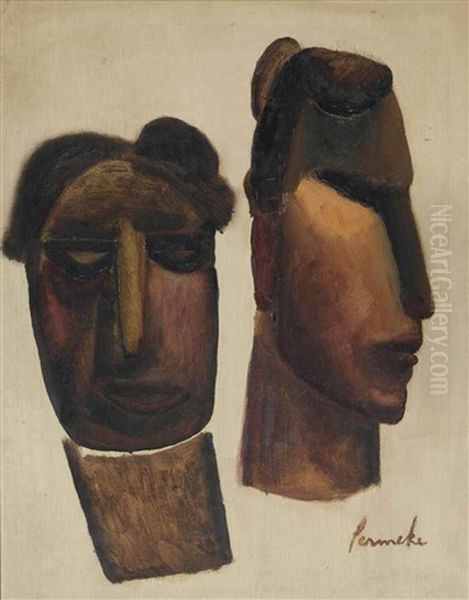 Primitive Heads Oil Painting by Constant Permeke
