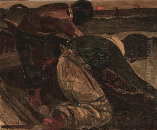 Pecheurs Sur La Plage - Vissers Of Het Strand Oil Painting by Constant Permeke
