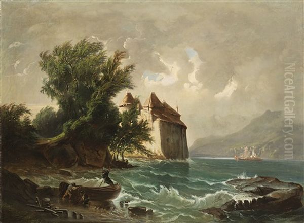Nubi Minacciose Con Mare In Tempesta Oil Painting by Edoardo Perotti