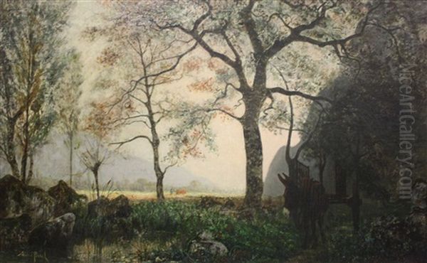 Attelage A L'ombre Oil Painting by Aime Perret