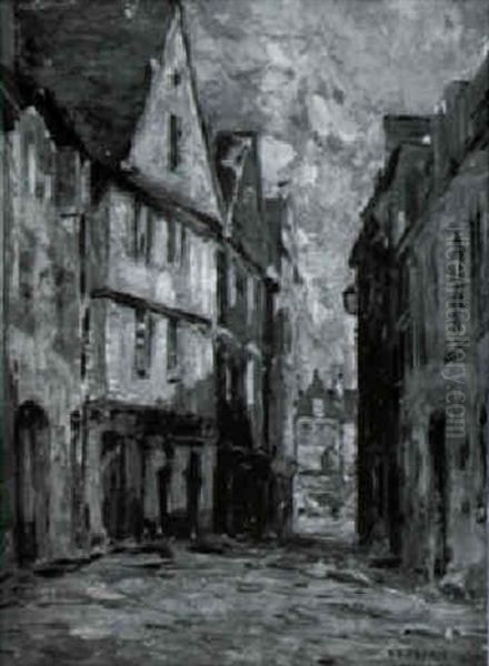 Street Scene Oil Painting by Bertha E. Perrie