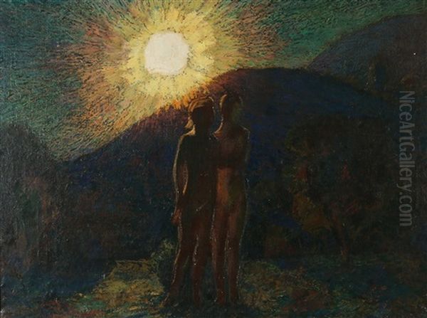 Two Figures In Landscape Oil Painting by Van Dearing Perrine