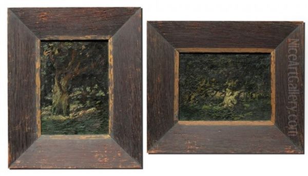 Dark Landscape And Tree (+ Dark Forest Landscape; 2 Works) Oil Painting by Van Dearing Perrine