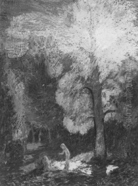 Pool At Evening Oil Painting by Van Dearing Perrine