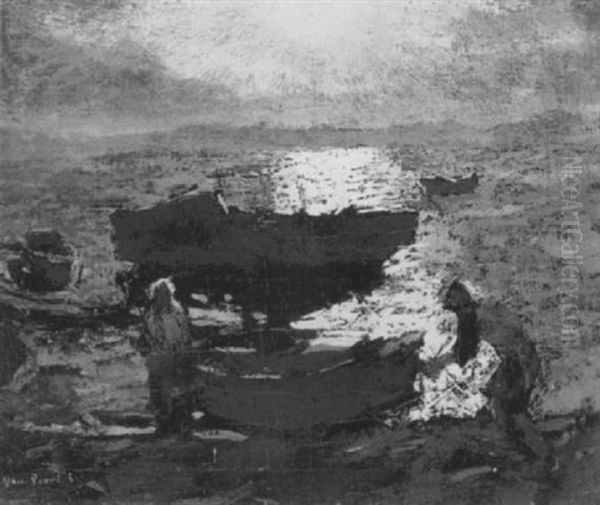 Sunset Shore Oil Painting by Van Dearing Perrine