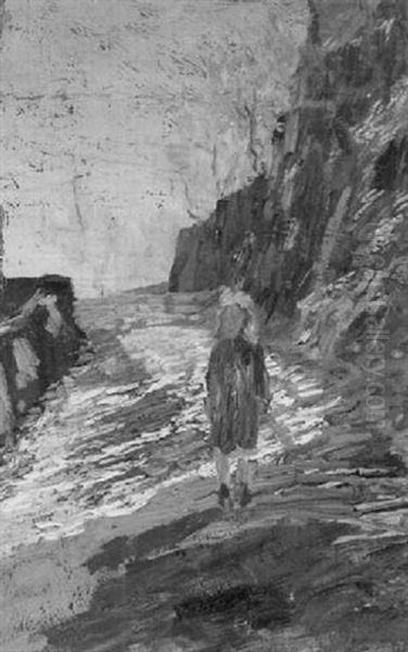 Figure Of A Young Girl On A Rocky Shoreline Oil Painting by Van Dearing Perrine