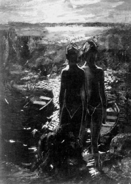 Figures In The Evening Oil Painting by Van Dearing Perrine